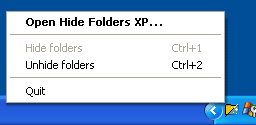 Hide Folders XP tray menu